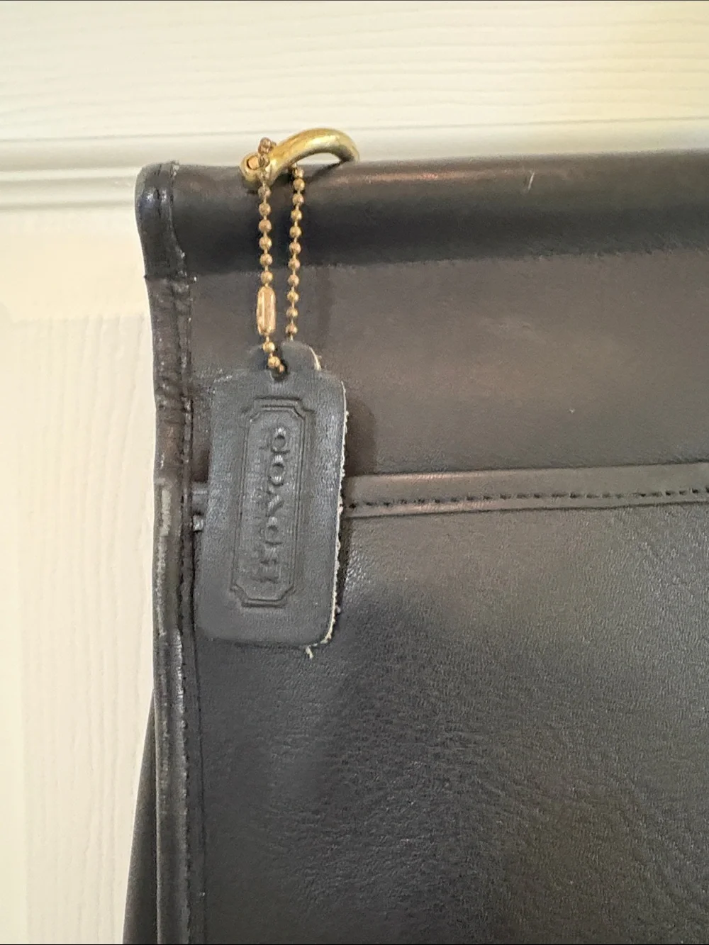 Coach Vintage Black Leather Men's Briefcase with Gold Hardware